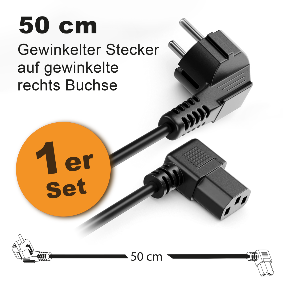 Toshino Netzkabel, KaltgerĂ¤tekabel, Computerkabel, Druckerkabel kurz 50 cm - Winkel-Winkel Rechts - 1er Set