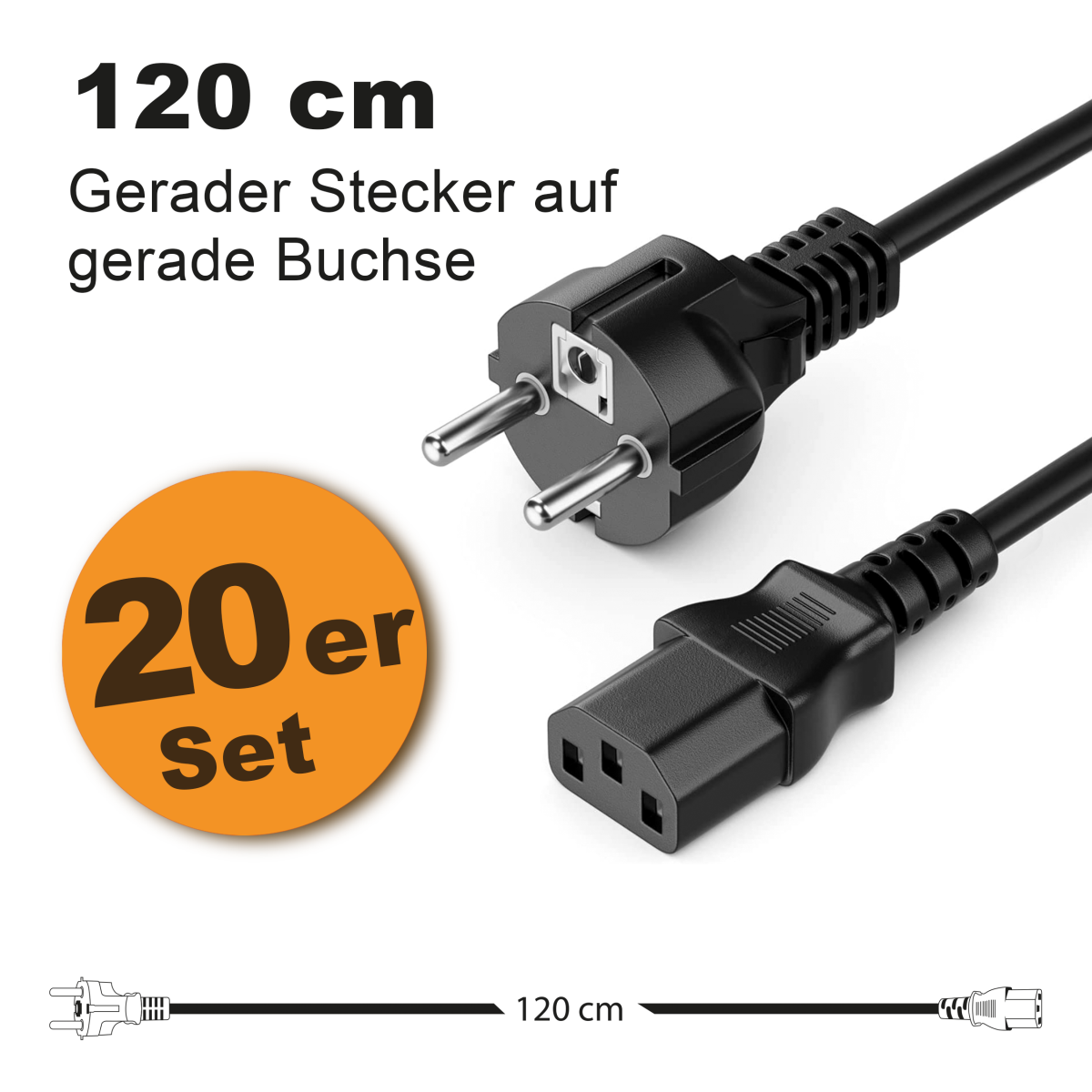 Toshino Netzkabel, KaltgerĂ¤tekabel, Computerkabel, Druckerkabel 120 cm - Gerade-Gerade 20er Set